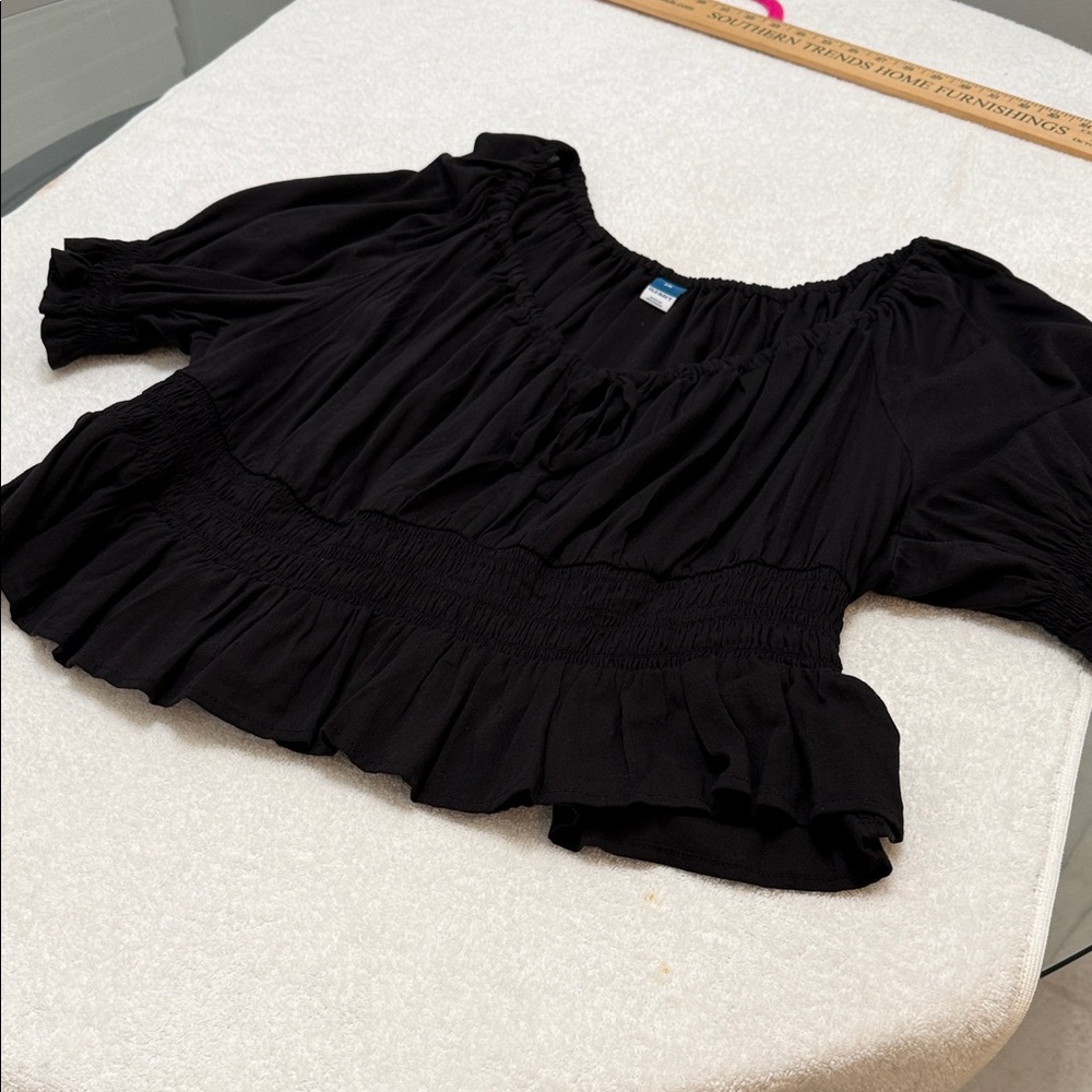 Old Navy Black Peasant Babydoll Blouse - Picture 6 of 10